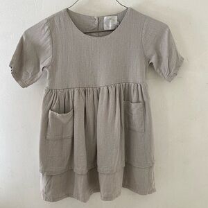 Adorable Kids Casual  linen Dress in Tan